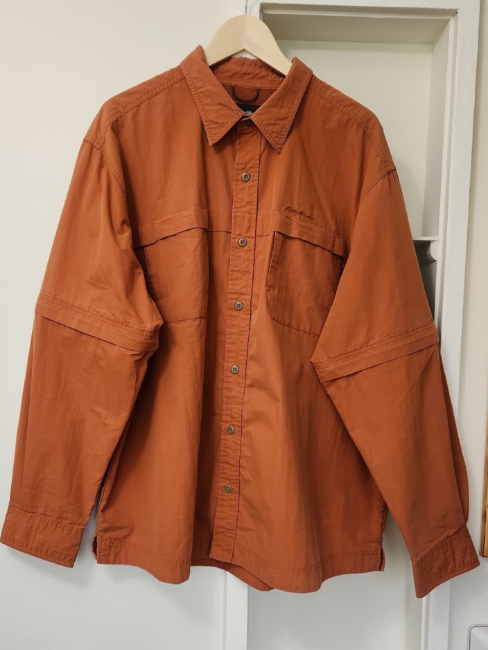 VTG Eddie Bauer Button Down Fisherman Shirt Vented Removable Sleeves Cotton XXL